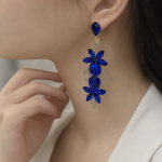 Gold Sapphire Floral Multi-layer Drop Zircon Earrings - Image 4